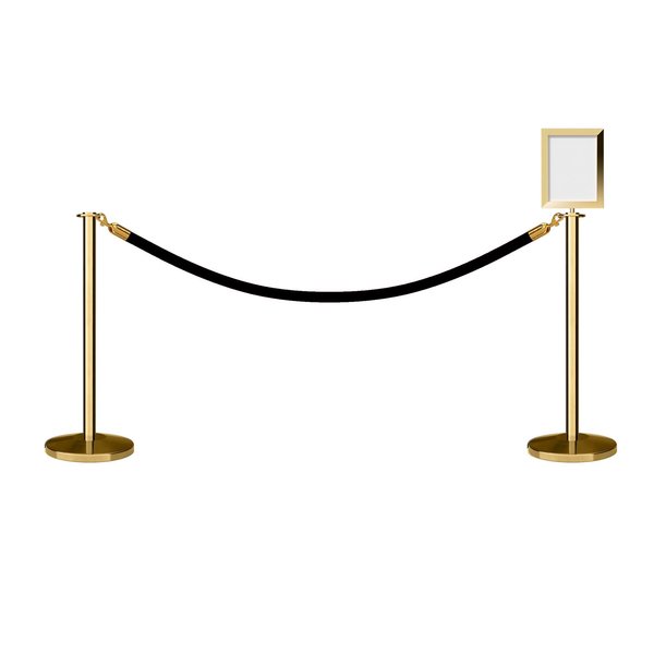 Montour Line Stanchion Post and Rope Kit Pol.Brass, 2FlatTop 1Blk Rope 8.5x11V Sign C-Kit-1-PB-FL-1-Tapped-1-8511-V-1-ER-BK-PB